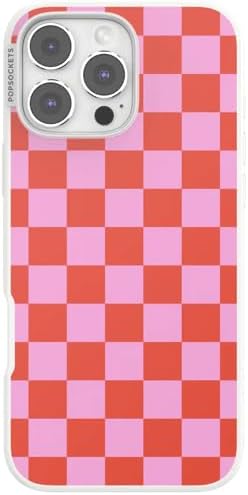 PopSockets iPhone 16 Pro Max Phone Case w/MagSafe Grip- to-Go Wrap | Magnetic, Wireless Charging, Camera & Drop Protection, Checkered, Red, Textured