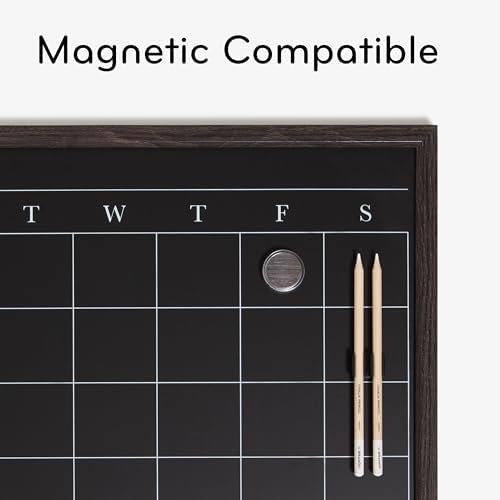 U Brands 16" x 20" Magnetic Monthly Calendar Chalkboard with Rustic Wood Frame, Blackboard Surface, Wall Mountable, Monthly Planner Board, Magnetic Calendar for Home, Office, Kitchen, Classroom