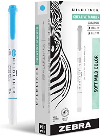 Zebra Pen MILDLINER No Bleed Highlighter, Cyan Color, Dual Tip, 12-Pack