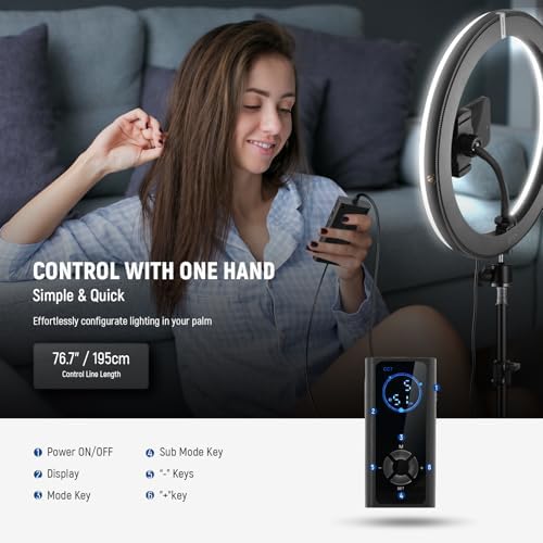 NEEWER 12" 24W Power LED Ring Light with Tripod Stand, Bi Color 2900-7000K, USB C PD Input, CRI97+ 1810lux/0.5m Compatible with iPhone Makeup Studio Streaming Selfie Video Recording, RH12B