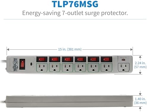 Tripp Lite 7-Outlet Surge Protector Power Strip with 6 Individually Controlled Switches, 6 Foot / 1.83M Cord, Lifetime Limited Warranty & $25,000 Insurance (TLP76MSG)