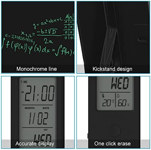 Electronic Calendar with Notepad Digital Clock Date Display Desktop Calendar Rechargeable 9.5inch Writing Board for Office Business Home Decor(Black)