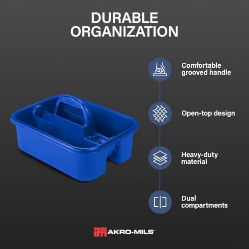 Akro-Mils 09185 Plastic Tote Tool & Supply Cleaning Caddy with Handle, (18-3/8-Inch x 13-7/8-Inch x 9-Inch), Blue (09185BLUE)