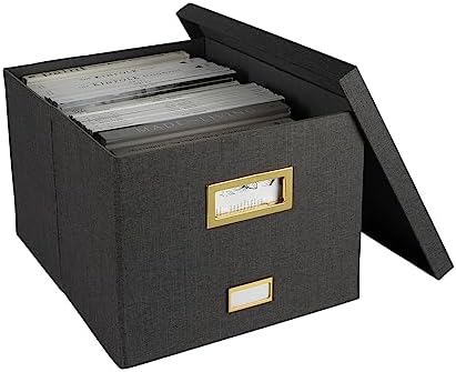 BLU MONACO | Desktop Hanging File Organizer Box with Lid | Hanging File Organizer for Desk in Grey Linen | File Bins with Lids for School and Office Storage