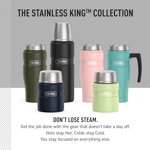 THERMOS Stainless King Food Jar with Bowl, 24oz, Matte Green
