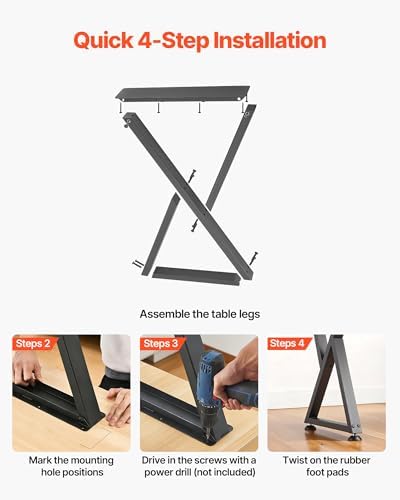 VEVOR Table Legs, 29.1" H x 18.6" W Steel Furniture Legs, Modular Design, Easy Assembly, 2204 lbs Max Load Heavy Duty, Z Shape for Home Office Desk DIY, Coffee Dinner Tables, Workbench,2 PCS, Black