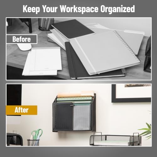 Mind Reader Vertical File Storage, Desktop Organizer, Wall Mount, Office, Metal Mesh, Black