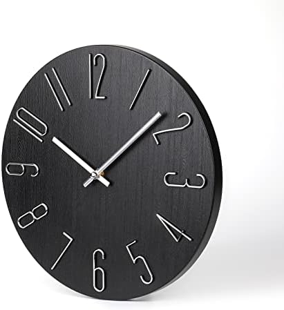 jomparis Black Wall Clock Modern Style Plastic Wooden Wall Clocks Decor 12 Inch Silent Non-Ticking for Office Home Bedroom