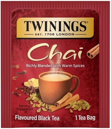 Twinings Chai Black Tea Individually Wrapped Bags, 50 Count (Pack of 6), Sweet, Savoury Spices, Caffeinated, Enjoy Hot or Iced, 300 Teabags