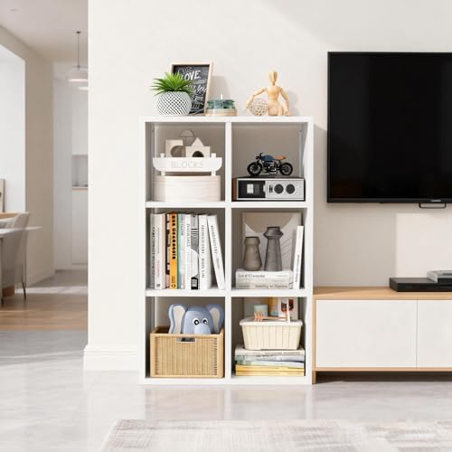 6 Cube Organizers and Storage, Open Shelf Storage, Includes 4 Corner Bumpers, Space-Saving Vertical Storage for Living Room, Home Office, 41.7" H x 27.6" W x 11.8" D, White