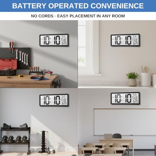 Wall Clock – 14" Atomic Digital Wall Clock with Extra-Large 4.5" Time Display | Battery Operated, Radio Controlled with Automatic Daylight Saving Time | Temperature, Date & Dual Alarms