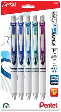 Pentel EnerGel RTX Pearl Liquid Gel Pen, Right Brain Expressions Pack, (0.5mm) Needle Tip, Fine Line, Asstd. Ink, 5-Pk