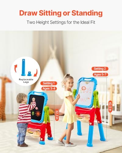 VEVOR Art Easel, 2-in-1 Double-Sided Art Painting Board with Magnetic Whiteboard & Chalkboard, Adjustable Standing Rotatable Detachable Writing & Drawing Board with Painting Accessories for Home