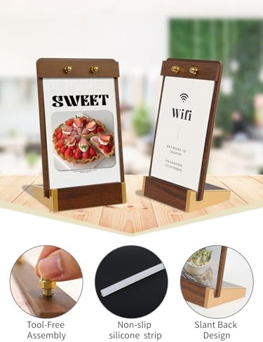 Mini 4X6 Acrylic Sign Holder Tabletop Vertical with Wood-Color Base