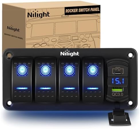 Nilight 4 Gang Rocker Switch Panel w/PD Type C and USB Socket Voltmeter