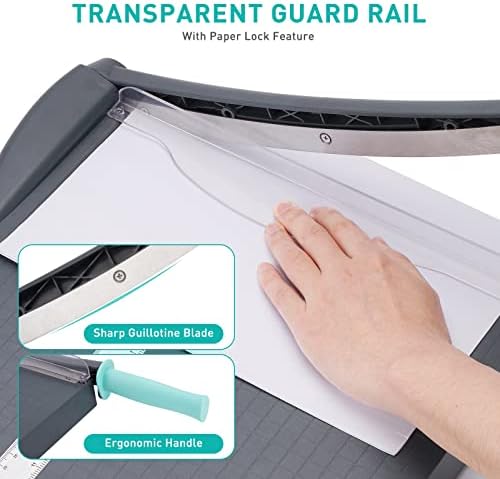 Paper Cutter, Paper Slicer with Safety Guard and Blade Lock, 12" Cut Length Guillotine Paper Cutter with 16 Sheet Capacity, Paper Cutters and Trimmers for Cardstock Cardboard (Black)