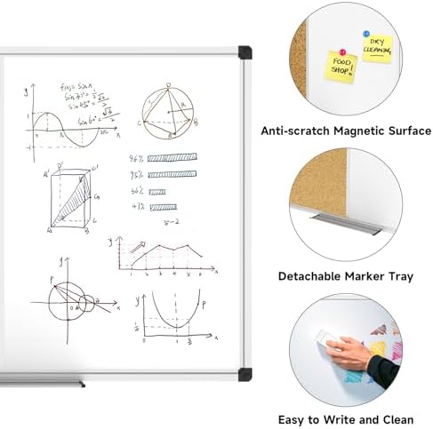 XBoard Magnetic whiteboard Corkboard Combo,36 x 24 Inches
