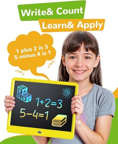 TEKFUN 12" LCD Writing Tablet for Kids Ages 3–8, Easy & Fun Doodle Board for Drawing and Writing, Screen-Free Way to Keep Kids Busy at Home or Travel, Great Gift Idea for Girls Boys (Yellow)