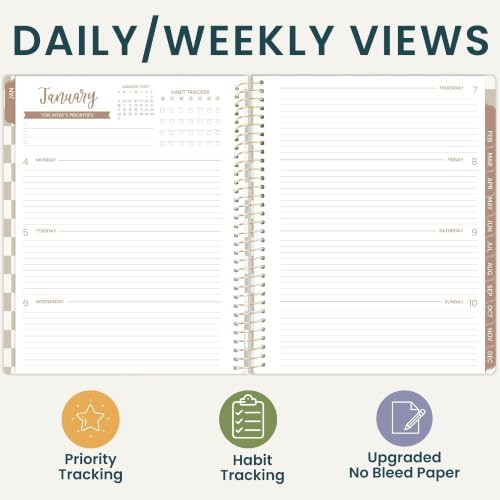 bloom daily planners 2027 Planner for Women (8.5" x 11") - Weekly & Monthly Calendar Year (January to December) Softcover Agenda Book Organizer with Stickers & Stencil - Checkered, Café