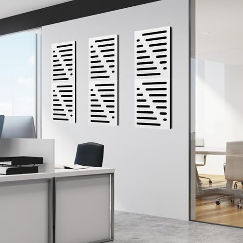 Art3d High-Density Acoustic Panel, Stripe Design, 16 x 12 in, 6-Pack, White