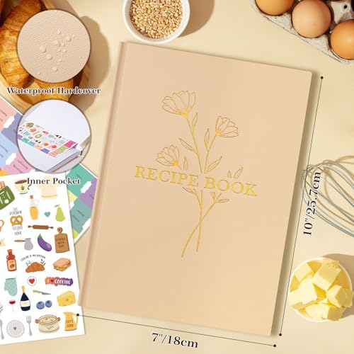Lanpn Blank Recipe Book Cookbook to Write in Your Own Recipes, Waterproof B5 Empty Cooking Journal for 120 Recipes, Leather Cover Recipe Notebook with Stickers to Organize Your Family Recipes, Oat