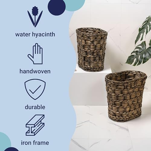 happimess Miles 4.5 Gal Oval Wicker Wastebasket, Brown, Set of 2