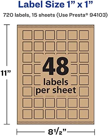 Avery® Kraft Brown Square Labels, Sure Feed® Technology, 1" x 1", 720 Kraft Brown Labels, Print-to-The-Edge, Laser/Inkjet Printable