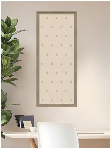 Kate and Laurel Framed Fabric Pinboard 18 x 42, Beige Botanical Block Print Printed Linen Classic Bulletin Board for Use as a Vision Board or Wall Organization, Florence Light Brown Frame