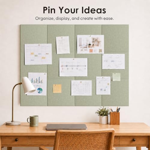 SIOLOC Felt Bulletin Board Tiles, 12 Pack Sage Green Cork Board Alternative for Walls, Felt Wall Tiles, 48 x 36 in Large Push Pin Board for Home Office Classroom Dorm Decor