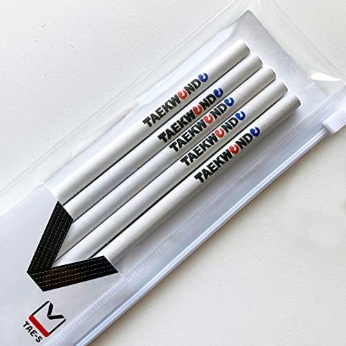 TAE-S Taekwondo Pencils HB Wood Pencils with White Clear PVC Pencil Case - Perfect for Drawing, Sketching, Writing, Art - Gift Idea for Martial Arts Students 1 Pack of 5 Pencils
