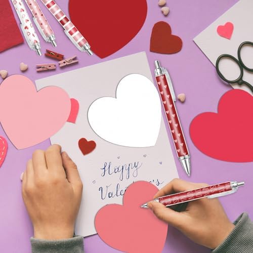 JarThenaAMCS 60Pcs Valentine's Day Sticky Notes with Ballpoint Writing Pens Pink Red White Heart Stationery Set Appreciation Gifts for Students Home Office Classroom Party Favors