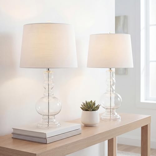 JONATHAN Y Genie 28.5" Glass Table Lamp, Clear, Set of 2