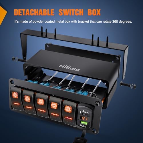 Nilight 5 Gang Rocker Switch Box 12V SPST ON Off Orange LED Waterproof