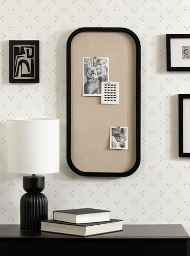 Kate and Laurel Hutton Transitional Wall Pinboard, 12 x 24, Black, Modern Rounded Rectangle Wall Organizer for Use as Cork Board, Vision Board, or Bulletin Board