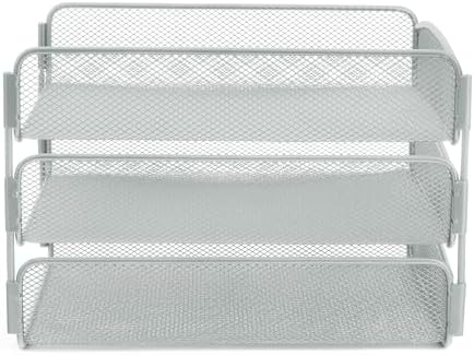 Safco Onyx Desktop Organizer, 3-Tier Paper Tray, Durable Steel Mesh Construction,Silver