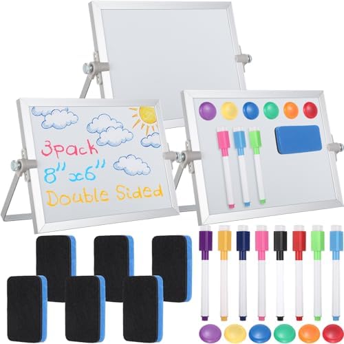 AmazingSpark 3 Pcs Small Dry Erase White Board with Stand 6 x 8'', White