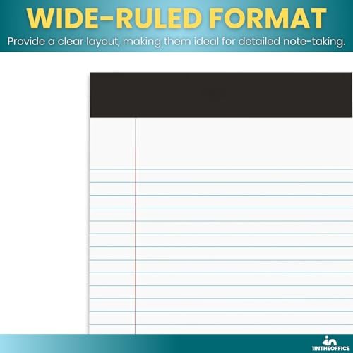 1InTheOffice Writing Pads 8.5 x 11 Inch, Wide Ruled Note Pads, Letter Size Writing Tablets, White Perforated Notepads, 50 Sheets Per Pad, 12 Pack