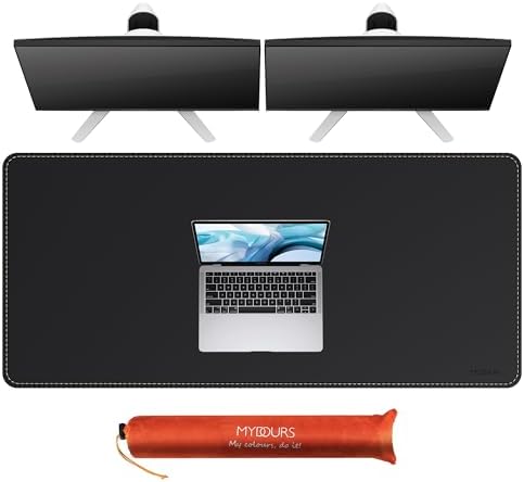 Mydours 52" x 24" XXL Large Desk Mat, PU Leather Full Desk Mouse Pad, Black