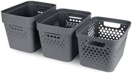Glad Plastic Storage Basket Set, Value Pack of 6 | Open Storage Bins for Shelves, Bathroom, Pantry, Closet | Nesting Organizer Boxes with Handles, 4 Gallon, Grey