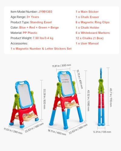 VEVOR Art Easel, 2-in-1 Double-Sided Art Painting Board with Magnetic Whiteboard & Chalkboard, Adjustable Standing Rotatable Detachable Writing & Drawing Board with Painting Accessories for Home