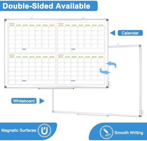 Dry Erase Calendar for Wall 4 Month, 48" x 36" Large White Board Calendar
