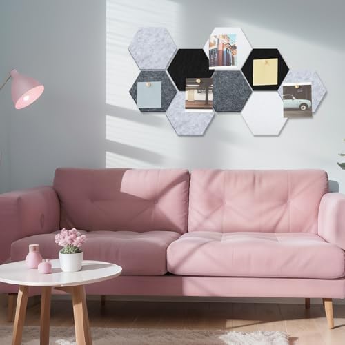 6.7 x 5.9 in 16 Pcs Hexagon Cork Board Tiles, Felt Pin Boards, Grey