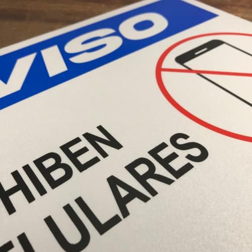 TRADESAFE Cellular Phones Prohibited No Cell Phone Use Sign, Se Prohiben Los Celulares, Quick Install Aluminum Safety Sign, Light Reflective, UV-Resistant, Waterproof for, 14” X 10” Spanish Sign