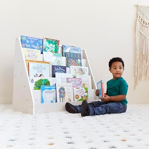 ECR4Kids 5-Shelf Wooden Book Display, Single-Sided Bookshelf, White Wash