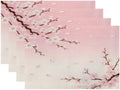 Batmerry Pink Cherry Blossom Linen Placemats Set of 4, Delicate Spring Blossoms Washable Table Mats for Kitchen Table Thickened Heat Insulation Dining Set Indoor Outdoor 12X18 in
