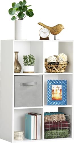 Whitmor 6 Cube Bookcase, 3 Tier Stackable MDF Bookself, Open Storage Display Organizer, Storage Cabinet for Living Room, Bedroom, Home, Office, 23.7" L x 11.7" W x 35.2" H, White