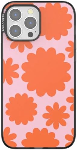 PopSockets iPhone 13 Pro Max Phone Case w/MagSafe- Floating Florals | Magnetic, Wireless Charging, Camera & Drop Protection, Hot Pink, Flower, Floral