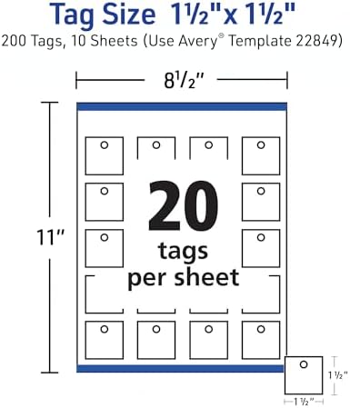 AVERY Square Tags White 1.5 inch | Printable | Pre-Punched with Strings | For Gifts and Products | Pack of 5, 1000 Count