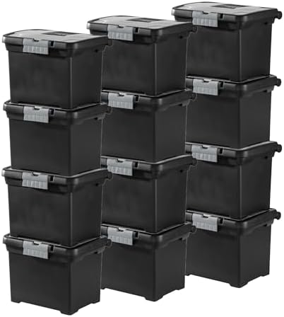 Sterilite Portable File Box with Latching Lids for Home and Office, 12-Pack | Heavy-Duty and Stackable Plastic Containers with Latches for Closet, Cabinet, Bedroom, Bathroom and Dorm Room Organization