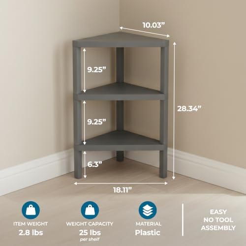 Honey-Can-Do Grey 3-Tier Corner Shelf